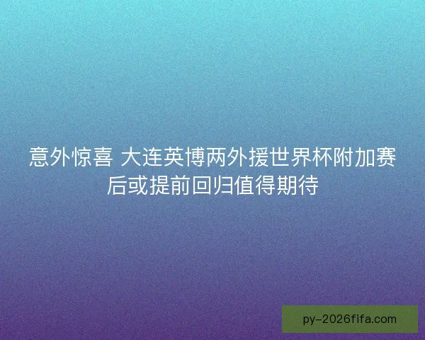 意外惊喜 大连英博两外援世界杯附加赛后或提前回归值得期待